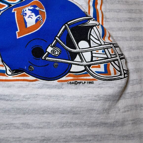 Vtg 1992 Denver Broncos Youth T-Shirt Single Stitch Heather Gray Striped 90s NFL - Picture 7 of 12